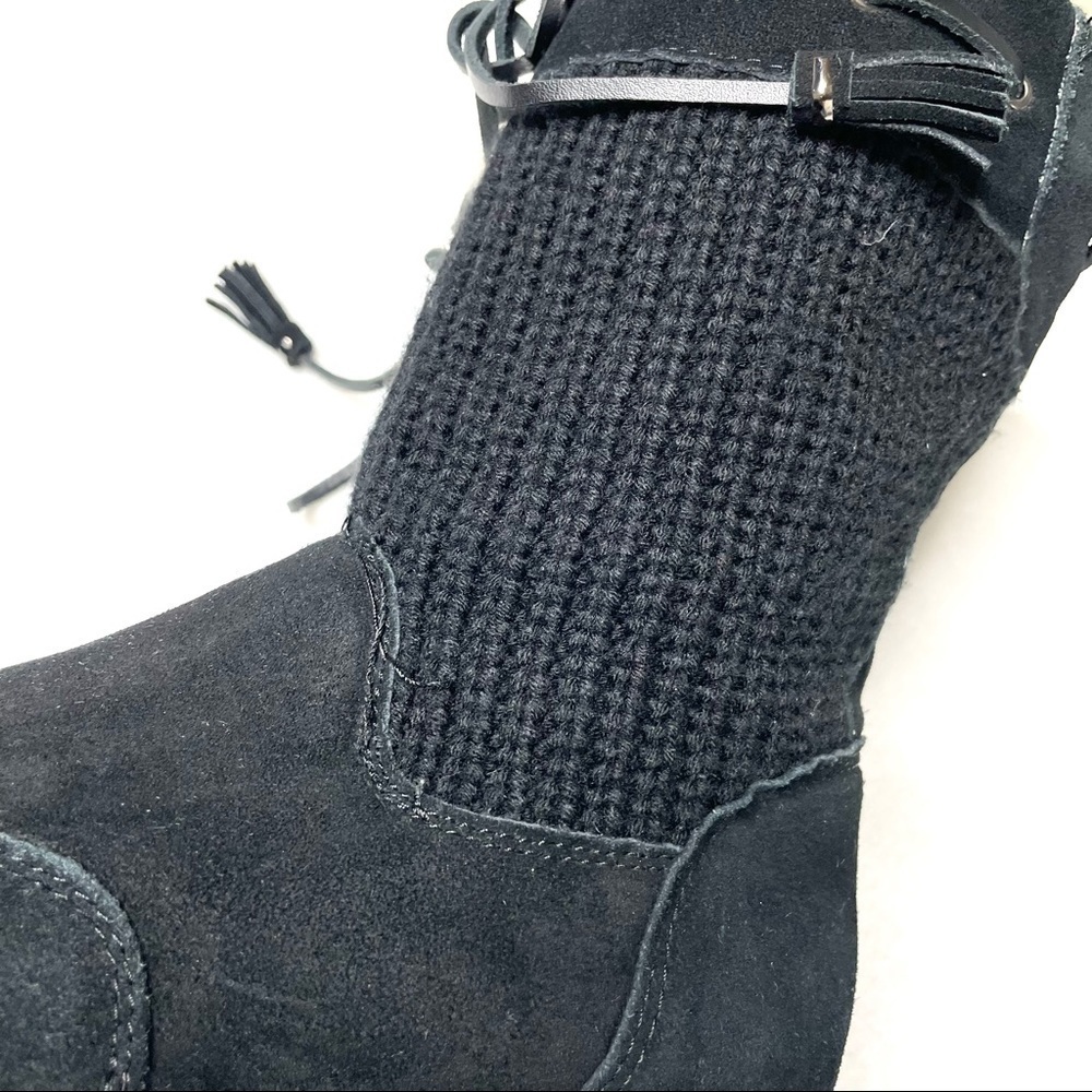 Bass Fargo Black Suede Knit Winter Boots Faux Fur Tassel Size 7 - Picture 6 of 12